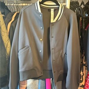 Lululemon Athletica Knit Black Varsity Style Bomber Jacket Sz L